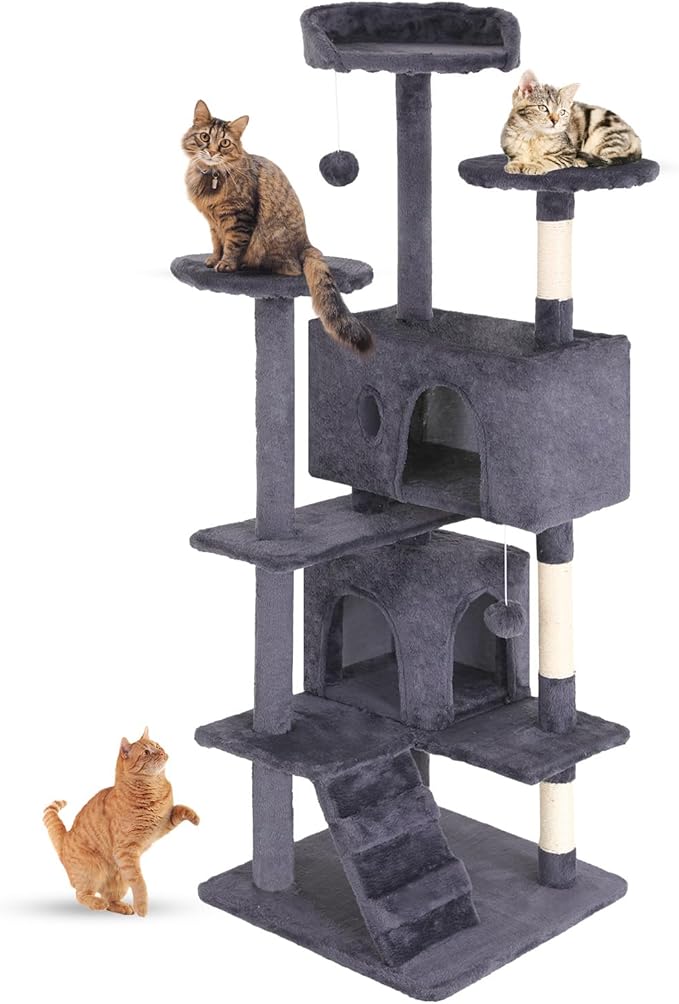 FDW Cat Tree 54in Cat Tower Multi-Level Durable Cat Scratching Post & Cozy Fun Cat Jumping Platform Space Saving Cat Condo Pet Play House for Indoor Cats