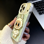 Aesthetic Clear iPhone 17 Case - Kawaii Cartoon with Mirror & Heart Details