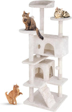 FDW Cat Tree 54in Cat Tower Multi-Level Durable Cat Scratching Post & Cozy Fun Cat Jumping Platform Space Saving Cat Condo Pet Play House for Indoor Cats