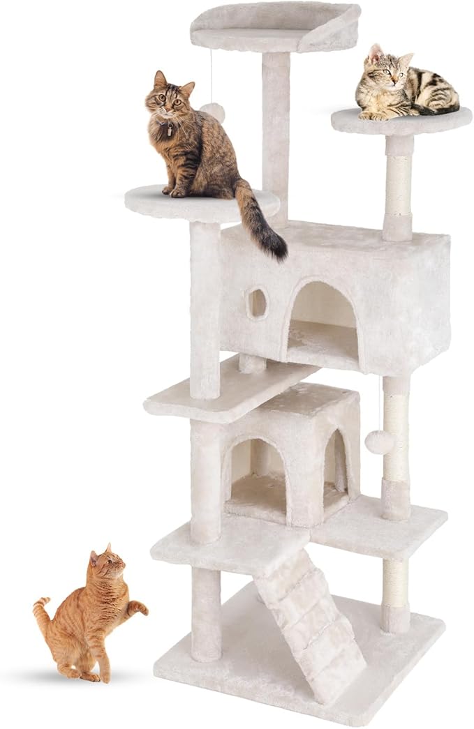 FDW Cat Tree 54in Cat Tower Multi-Level Durable Cat Scratching Post & Cozy Fun Cat Jumping Platform Space Saving Cat Condo Pet Play House for Indoor Cats