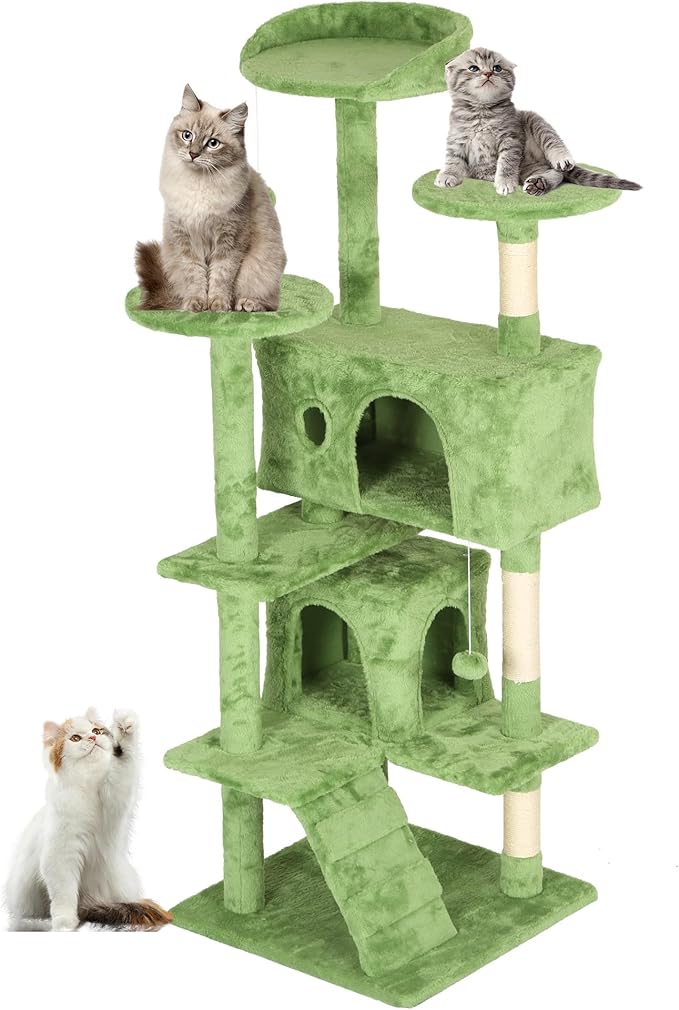 FDW Cat Tree 54in Cat Tower Multi-Level Durable Cat Scratching Post & Cozy Fun Cat Jumping Platform Space Saving Cat Condo Pet Play House for Indoor Cats
