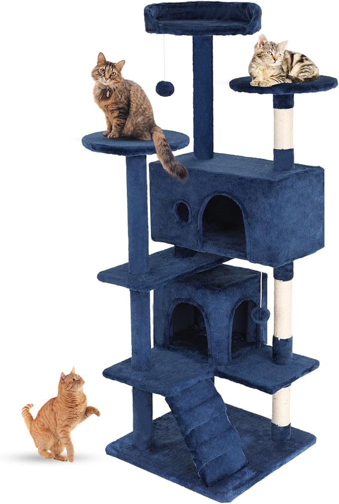 FDW Cat Tree 54in Cat Tower Multi-Level Durable Cat Scratching Post & Cozy Fun Cat Jumping Platform Space Saving Cat Condo Pet Play House for Indoor Cats