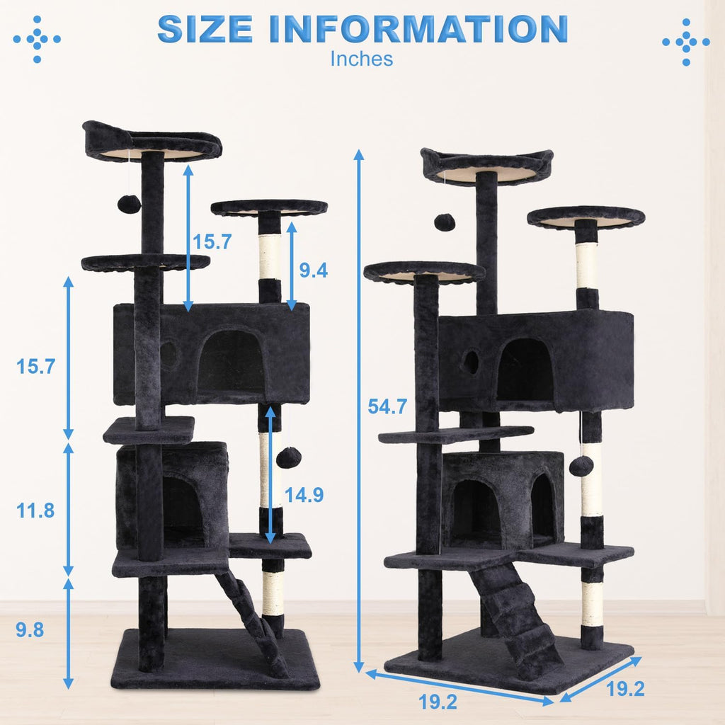 FDW Cat Tree 54in Cat Tower Multi-Level Durable Cat Scratching Post & Cozy Fun Cat Jumping Platform Space Saving Cat Condo Pet Play House for Indoor Cats