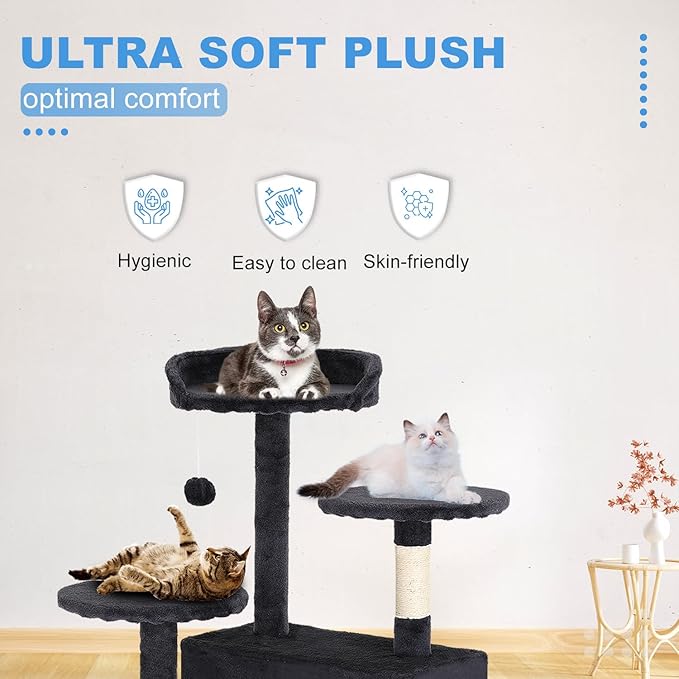 FDW Cat Tree 54in Cat Tower Multi-Level Durable Cat Scratching Post & Cozy Fun Cat Jumping Platform Space Saving Cat Condo Pet Play House for Indoor Cats