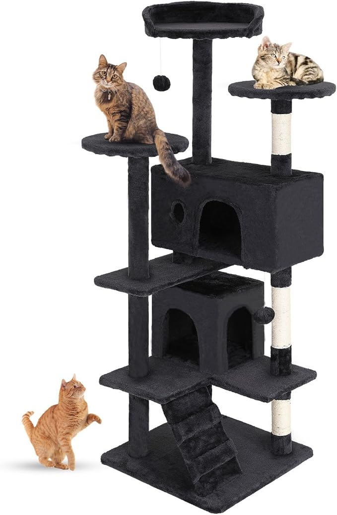 FDW Cat Tree 54in Cat Tower Multi-Level Durable Cat Scratching Post & Cozy Fun Cat Jumping Platform Space Saving Cat Condo Pet Play House for Indoor Cats