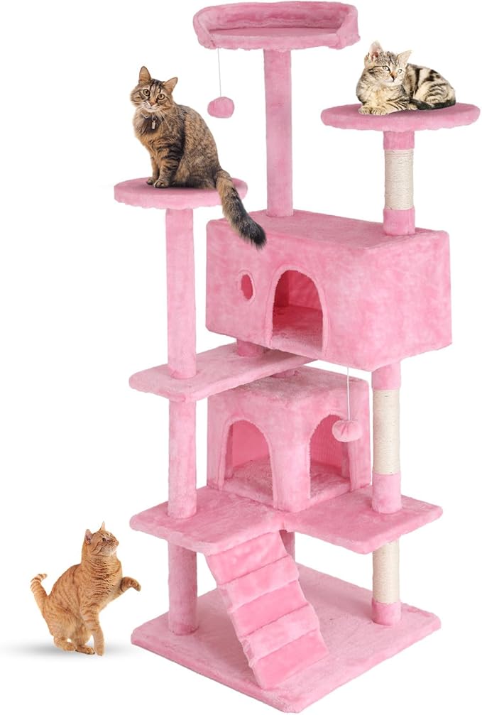 FDW Cat Tree 54in Cat Tower Multi-Level Durable Cat Scratching Post & Cozy Fun Cat Jumping Platform Space Saving Cat Condo Pet Play House for Indoor Cats