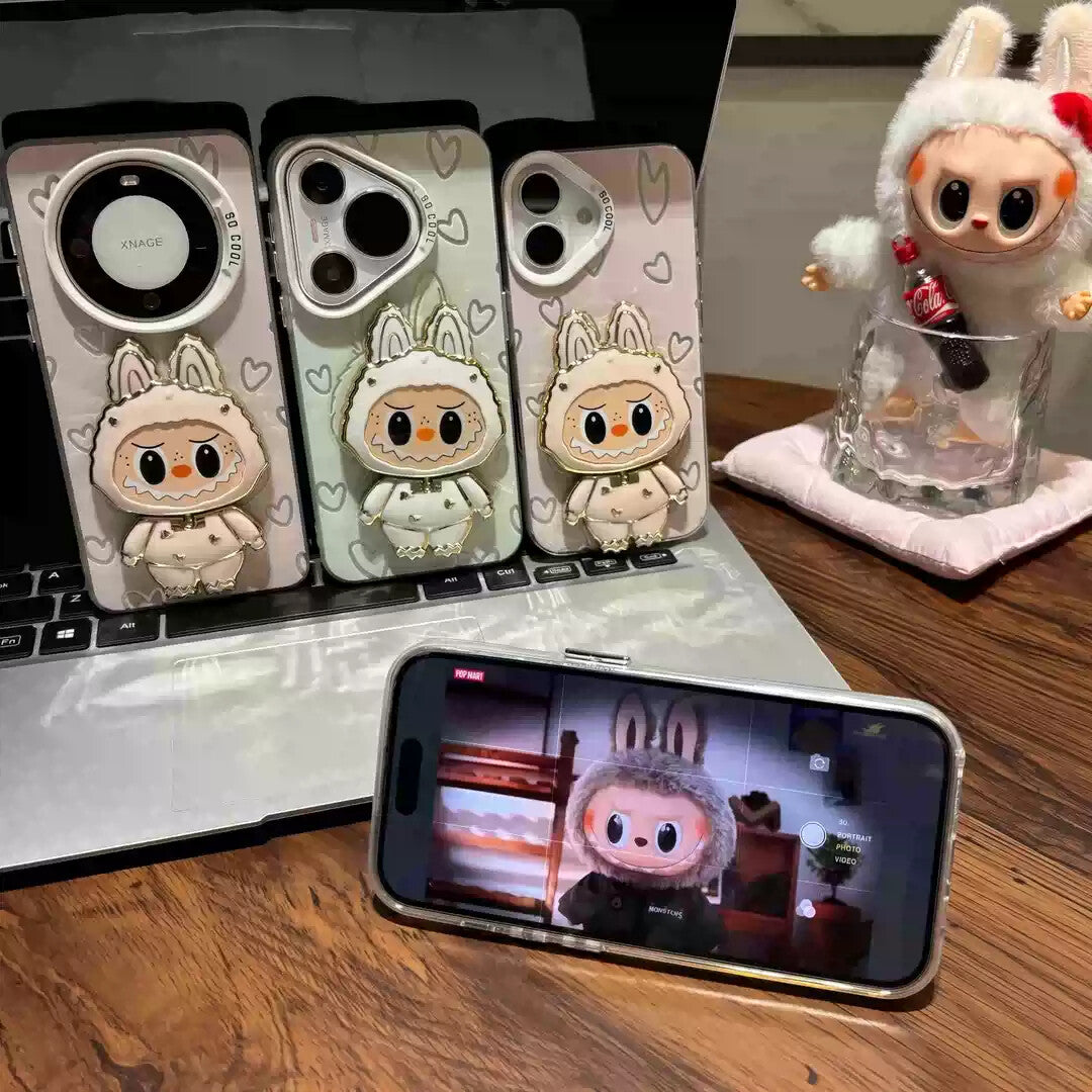 Aesthetic Clear iPhone 17 Case - Kawaii Cartoon with Mirror & Heart Details