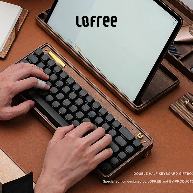 Lofree Half-Full Mechanical Keyboard | Wireless Bluetooth, Brown Switch, Solid Wood & Stationery Gift Set
